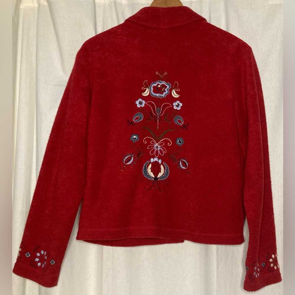 J. Jill Red Floral Detail Embroidery Sweater/Jacket/Coat, Size XS